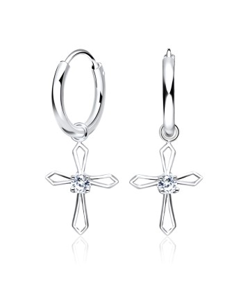 Cross Silver Hoop Earring HO-1660